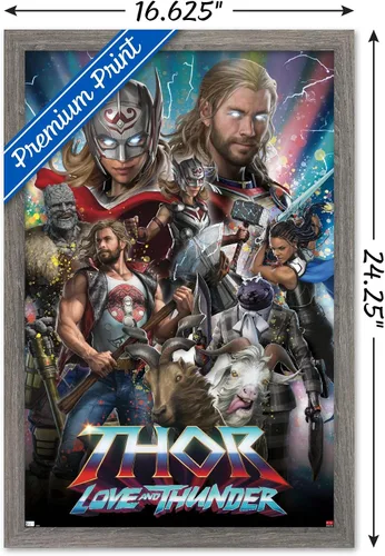 Vista 3 de Trends International Marvel Thor: Love and Thunder - Póster de pared increíble, 14.725 x 22.375 pulgadas, versión enmarcada de madera de granero