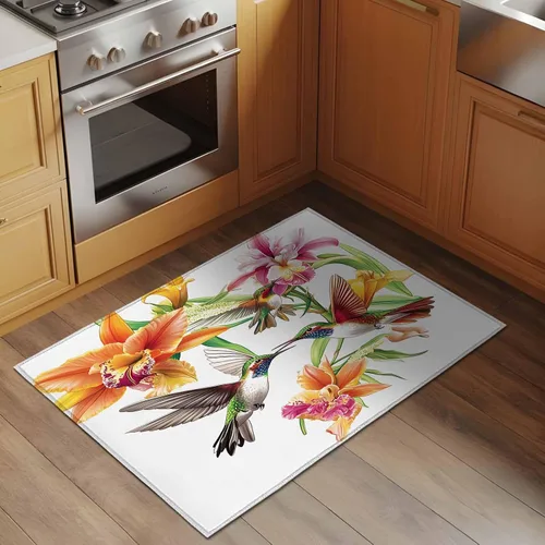 Vista 2 de Small Area Rugs 2x3 Ft, Orange Floral Non-Slip Area Rugs for Living Room Bedroom Entryway, Spring Kingfisher Watercolor Retro Art Washable Carpet
