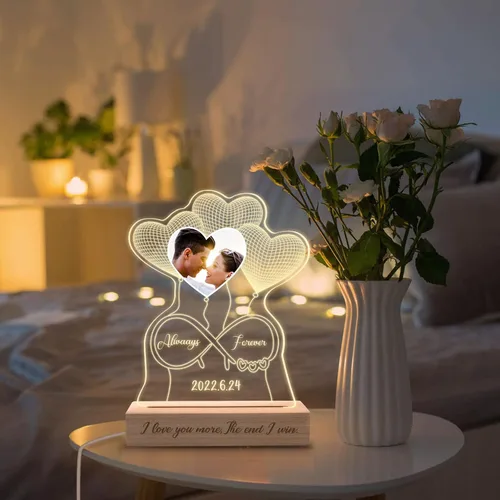 Vista 5 de Regalo del día de San Valentín, luz nocturna personalizada, lámpara de foto 3D personalizada, nombre grabado de corazón Shpe, regalo de aniversario