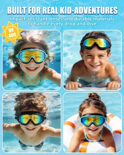 Vista 5 de Aegend Gafas de natación para niños y jóvenes de 3 a 14 años – Paquete de 2 gafas de visión clara antivaho anti-UV para natación