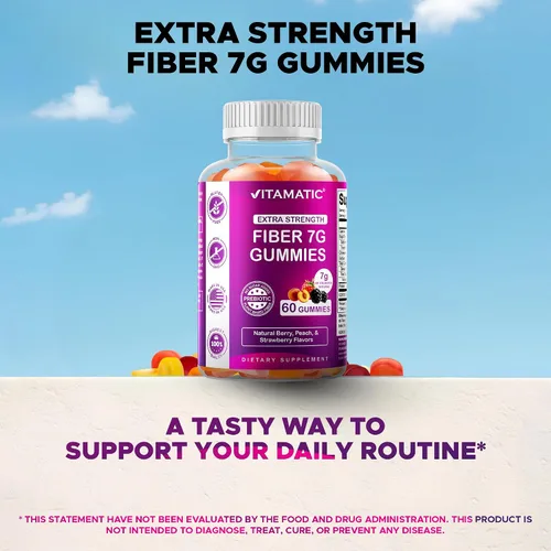 Vista 6 de Vitamatic Gomitas de fibra prebiótica para adultos – 7g de fibra por porción – 60 gomitas a base de pectina de fuerza extra, sin azúcar añadida