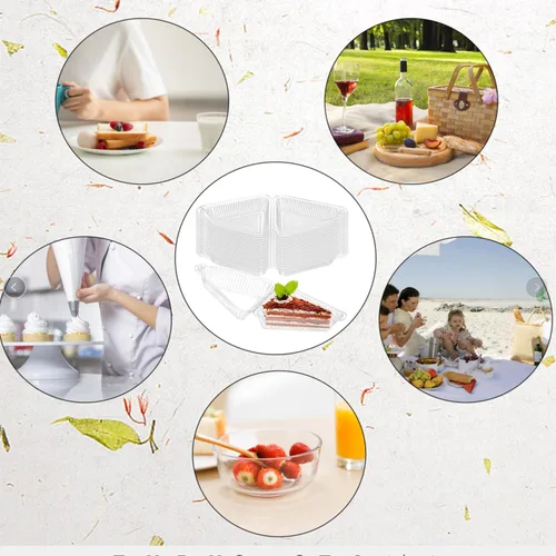 Vista 7 de MFDSJ 100 Piezas de Envases de Plástico para Rebanadas de Pastel con Tapas de 5 Pulgadas con Tapa con Bisagras para Pastel de Queso, para Hogar