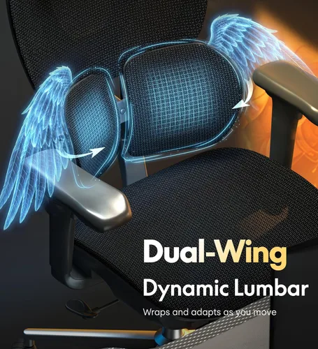 Vista 4 de FLEXISPOT Sentinel Ergonomic Gaming Chair Charcoal Dual-Wing Adaptive Lumbar,Adjustable Armrests,Recline &Tilt Function,Adjustable Backrest,for