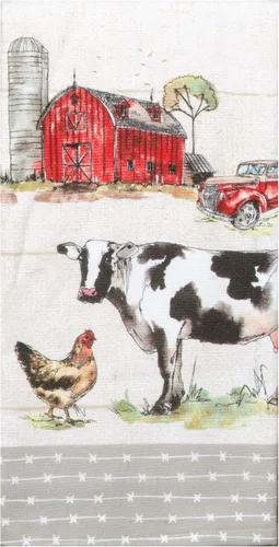 Vista 2 de Kay Dee Designs Country Life - Juego de toallas de felpa de doble propósito y apliques para cocina, juego de animales de granja y granero rojo