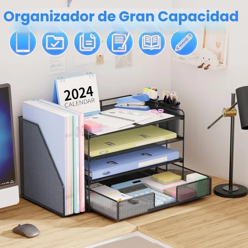 Vista 6 de OPNICE - Organizadores de escritorio y accesorios, para espacio de trabajo, suministros de oficina, organizador de archivos con 2 soportes para Negro