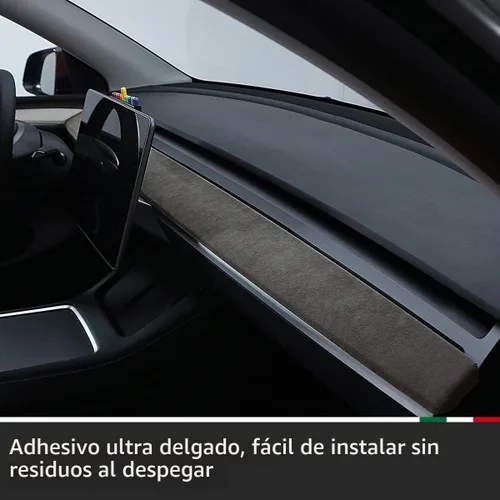 Vista 4 de Adhesivo interior negro para tablero de instrumentos, cubierta de panel de consola central, accesorios de decoración de moldeo para Alcantara Tesla