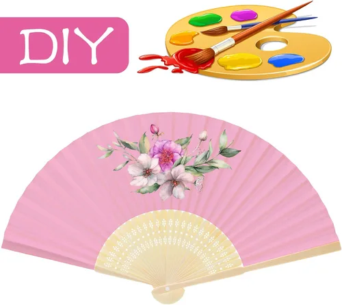 Vista 4 de FEPITO Ventilador de papel rosa de mano de 20 piezas Abanicos plegables de papel con bambúes para regalo de boda, fiesta, hogar