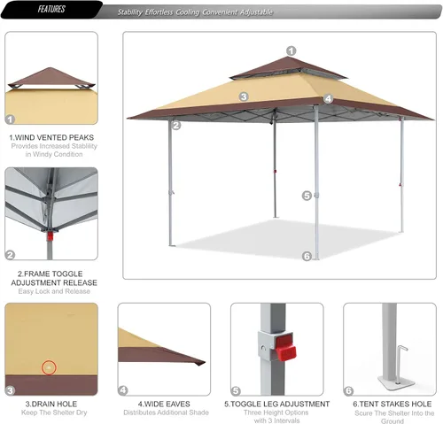 Vista 5 de ABCCANOPY - Tienda de campaña con toldo de 10 x 10 con 4 paredes laterales extraíbles y bolsa enrollable, 4 bolsas de peso y red de 10 pies y media