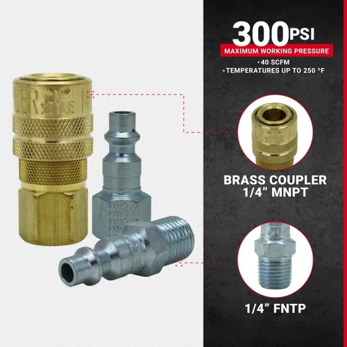 Vista 2 de Milton S212 S-212 14" NPT M Style Coupler and Plug Kit - 7 piezas