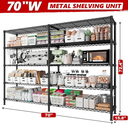 Vista 3 de REIBII Estantes de almacenamiento de 70 pulgadas de ancho, servicio pesado, carga 1600 libras, estantería de metal, unidad de estantería de alambre