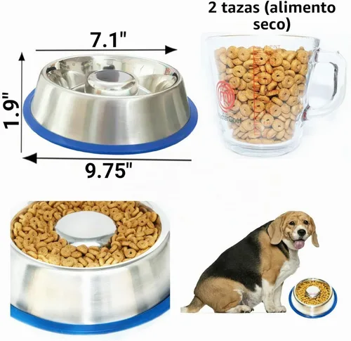 Vista 2 de Mr. Peanut's Cuenco interactivo de acero inoxidable para perros de alimentación lenta con una base de silicona azul, divertido y saludable