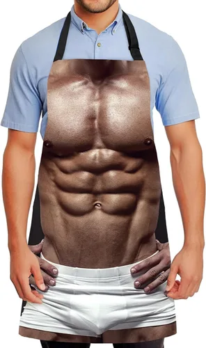 Vista 10 de Funny Creative Chef Apron with 3D Muscle Man Adjustable Sexy Kitchen Apron Waterproof Aprons BBQ Party Xmas Gift