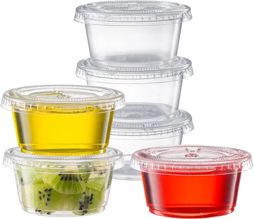 Vista 7 de Pantry Value Vasos de gelatina de 1 oz con tapas [100 unidades] Recipientes de plástico desechables transparentes para porciones, vasos
