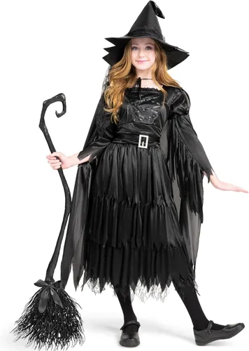 Vista 9 de Disfraz clásico de bruja malvada gótica, bruja negra para Halloween