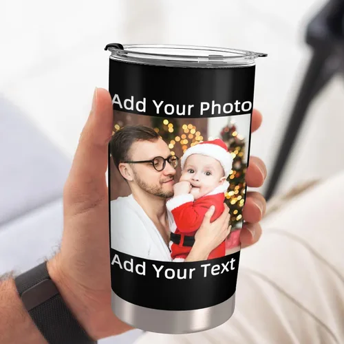 Vista 8 de Vaso personalizado con texto fotográfico, vaso de acero inoxidable con pajilla, taza de café personalizada con foto de viaje, regalo
