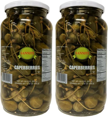 Vista 10 de Sanniti Caperberries españolas (Bayas de alcaparra) en vinagre y salmuera de sal - 33.5 oz
