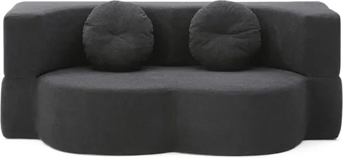 Vista 5 de 2-in-1 Folding Sofa Bed with Pillow, Twin Sleeper Sofa, Floor& Futon Loveseat Couch, Foam Folding Mattress Sleeper for Living Room, Guest Use Black
