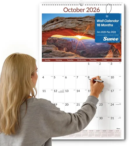Vista 17 de SUNEE Calendario de pared grande 2026-2027, 22.75 x 15.5 pulgadas, calendario de 18 meses (finaliza marzo de 2028), vertical extragrande, playas