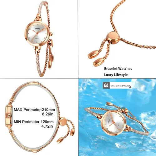 Vista 4 de SKMEI Women Watches Bracelet Diamond Ladies Female Small Rose Gold Fashion Luxury Thin Waterproof Analog Quartz Casual Girls Wife Gifts Silver Wrist
