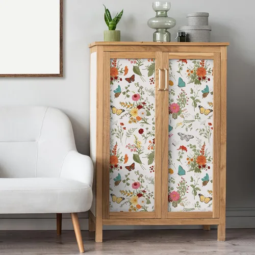 Vista 6 de VEELIKE Papel tapiz de 17.7 x 118 pulgadas con diseño de mariposas y caléndulas florales, para dormitorio, baño, guardería, papel de contacto floral