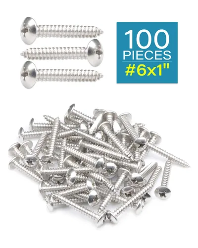 Vista 2 de Tornillos de madera Phillips de acero inoxidable 304 con cabeza de truss #6 x 1, 100 tornillos autorroscantes by IMSCREWS plateado