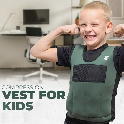 Vista 6 de Chaleco con peso para niños, chaleco de compresión ajustable con seis pesos extraíbles incluidos, diseño transpirable y ajustado