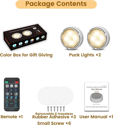 Vista 5 de TECOMLIGHT Luces LED de disco con control remoto, luz inalámbrica para armario, funciona con pilas, luces debajo del gabinete, luz de grifo que