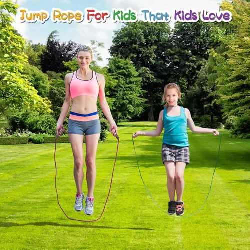 Vista 6 de Cuerda de saltar para niños, cuerda de saltar suave ajustable, cuerda de saltar para niños pequeños con asas de espuma agradables a la piel