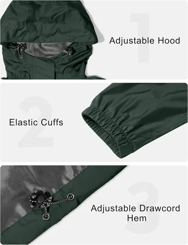 Vista 5 de Little Donkey Andy Women's Packable Waterproof Hooded Rain Jacket verde bosque oscuro