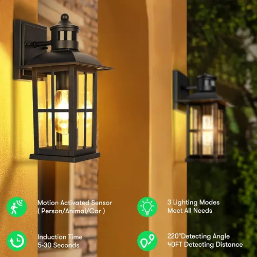 Vista 2 de Luz exterior con sensor de movimiento – Lámpara de pared avanzada del atardecer al amanecer, lámpara de porche impermeable, montaje de pared