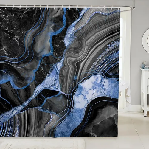 Vista 23 de Erosebridal Cortina de ducha de mármol negro, 72 pulgadas de ancho x 72 pulgadas de largo, juego de baño con grietas doradas, tela de textura