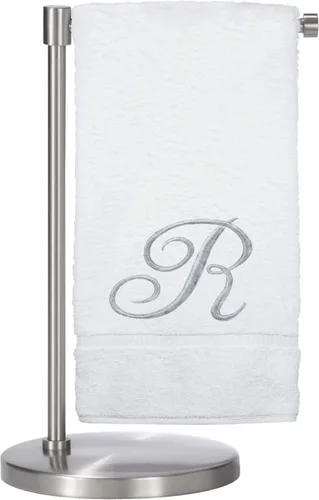 Vista 39 de Script R - Toalla de baño con monograma, regalo personalizado, 27 x 54 pulgadas, juego de 1 toalla bordada con texto dorado, 100% algodón turco Navy