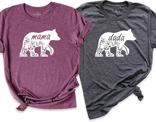 Vista 7 de Camisa de silueta floral de mamá oso, camisa de papá oso, camisa de regalo del día de la madre, camisetas de oso familiar, camisa de mamá oso