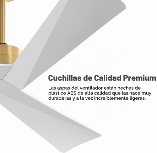 Vista 6 de WINGBO Ventilador de techo CC de 52 pulgadas sin luces, ventilador de techo de latón y blanco con control remoto, 3 cuchillas de plástico ABS, motor