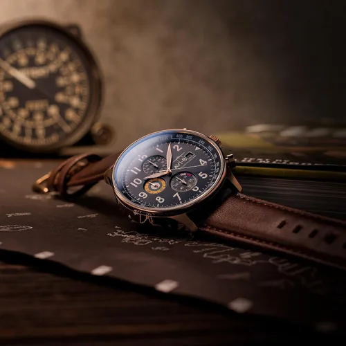 Vista 2 de Reloj analógico AV-4011 Hawker Hurricane, con mecanismo de cuarzo japonés, con correa de piel, de AVI-8
