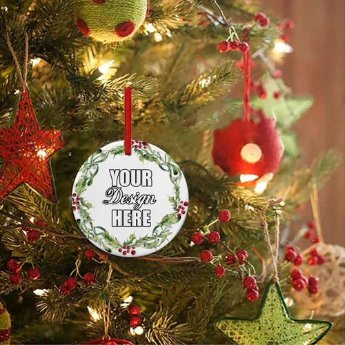 Vista 4 de Adornos de Navidad personalizados, colgante de cerámica personalizado con foto, texto/imagen, adorno colgante personalizado para parejas, niños