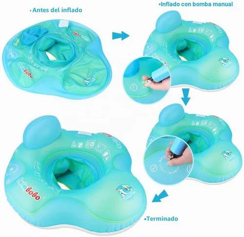 Vista 6 de Flotador inflable de piscina para bebé, asiento de piscina para niños de 2 a 4 años (azul, grande)