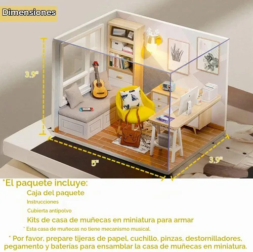 Vista 6 de DIY Miniature Dollhouse Kit with Furniture Plus Dust Proof for Teens Adults