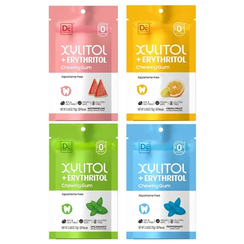 Vista 10 de DC24 DAILY CARE Goma de mascar sin aspartamo y sin azúcar, xilitol con eritritol, baja en calorías, sin azúcar, goma de mascar con sabor a fruta
