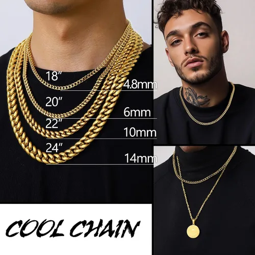 Vista 2 de PROSTEEL 316L Stainless Steel Figaro Cuban Chain Necklace for Men, Black18K Real Gold Plated, 4567.591013mm, 14inch-30inch, Come with Box