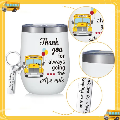 Vista 3 de Rtteri 2 piezas de regalos de agradecimiento al conductor de autobús escolar, regalo para mujeres y hombres, vaso de 12 onzas con tapa y pajita
