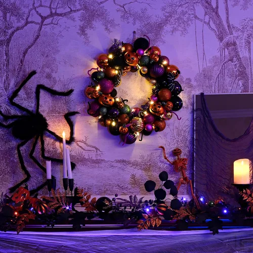 Vista 2 de Valery Madelyn Decoraciones de Halloween Corona de calabaza de 12 pulgadas