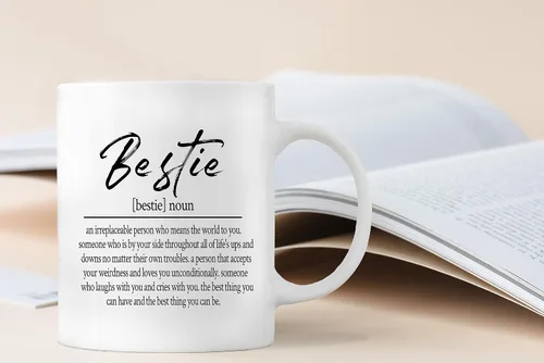 Vista 4 de QASHWEY Taza de café con texto en inglés «Bestie Definition», «Best Friend», mejor amiga, mejor amiga, hermana del alma, regalos para mujeres
