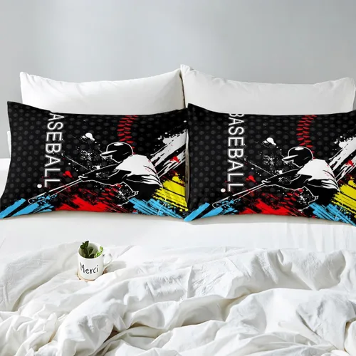 Vista 4 de Erosebridal Sábana bajera ajustable de béisbol tamaño individual, juego de cama de juegos deportivos para niños, niñas, adolescentes y adultos
