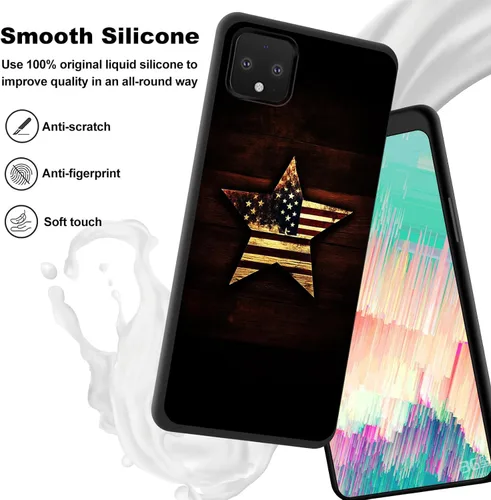Vista 4 de Funda para Pixel 4 XL, funda delgada de silicona de TPU suave a prueba de golpes para Google Pixel 4 XL, estrella de bandera estadounidense en madera