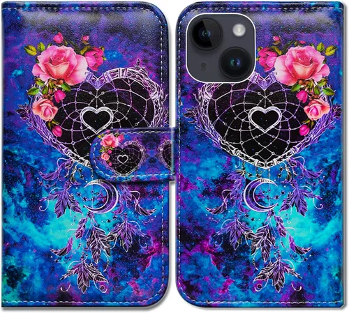 Vista 20 de Bcov Funda para iPhone 15 Plus, piel con tapa y función atril para iPhone 15 Plus, color verde pájaro negro