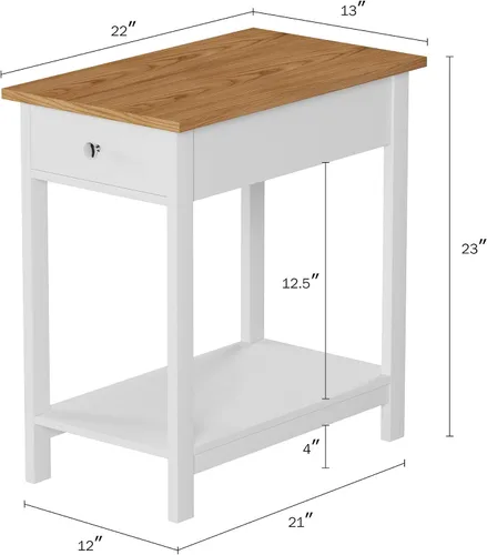 Vista 3 de Lavish Home Mesa auxiliar estrecha con cajón lateral con estante de almacenamiento, color blanco