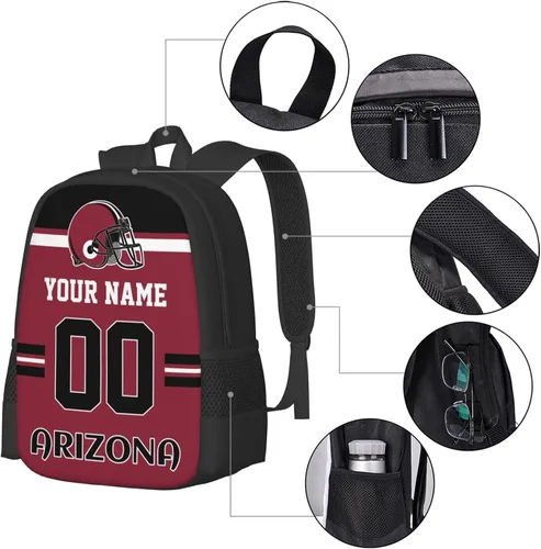 Vista 3 de Mochila de estilo de fútbol personalizado Mochila personalizada con nombre y número Mochilas personalizadas de alta capacidad bolsa regalos, Arizona
