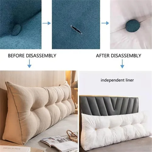 Vista 4 de Almohada triangular de lectura para reposo en cama, cojín grande para cabecero, respaldo, almohada de cuña para cuello y soporte lumbar para Beige