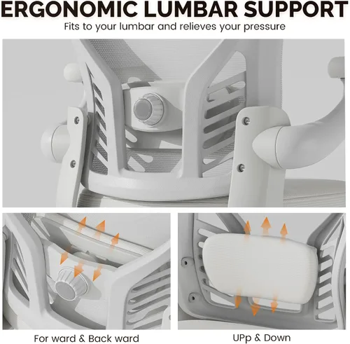 Vista 3 de Ollega Silla de escritorio para computadora con ruedas, silla de oficina de malla con brazos abatibles, soporte lumbar ajustable, silla de Blanco